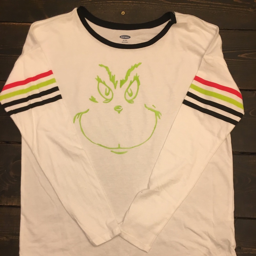 🎄 Grinch Face Striped Sleeve Shirt 🎄
